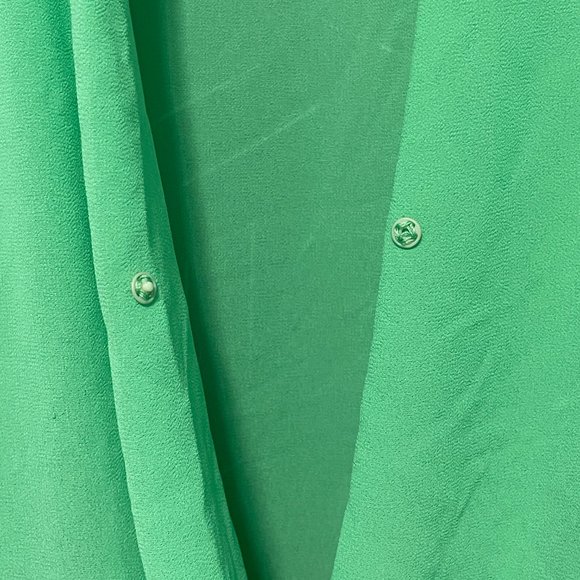 NAKED ZEBRA Seafoam Green / Aqua V Neck Draped Semi Sheer Sleeveless Blouse Sz M - Picture 5 of 8